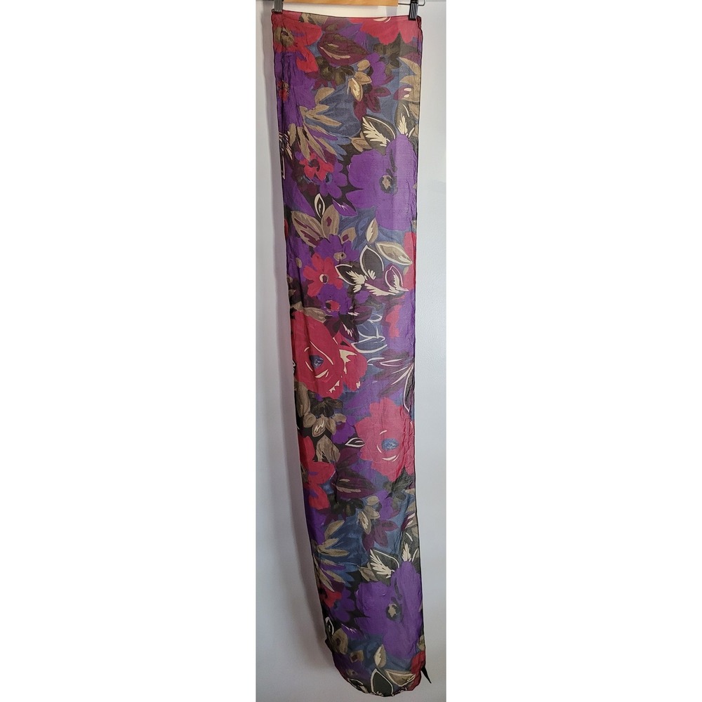 Axcess Women's Rectangle Scarf Floral Purple Red Silk 57 x 12 inches